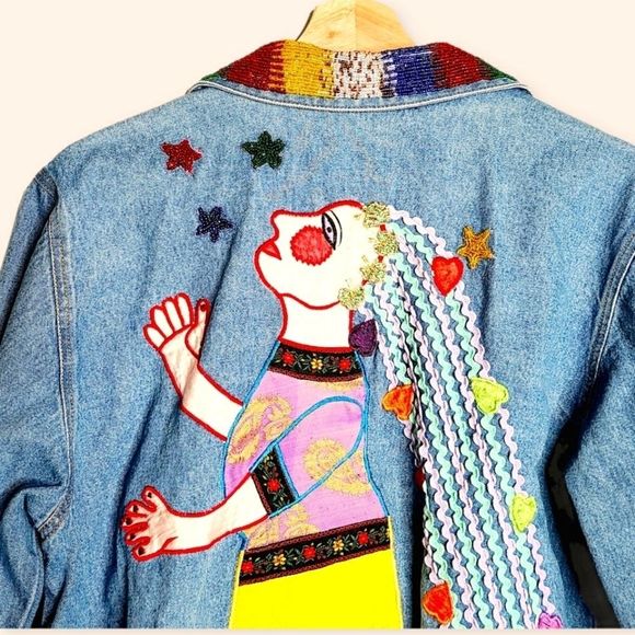 Woman's Chicos Design Embroidered Jean Jacket Beaded 8 Vintage - Picture 3 of 6